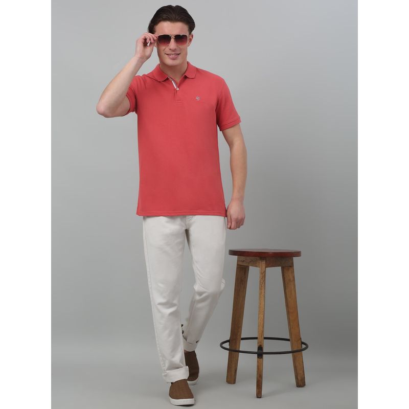 Cantabil Men Peach Polycotton Collar Neck Plain Polo T-Shirt (XL)