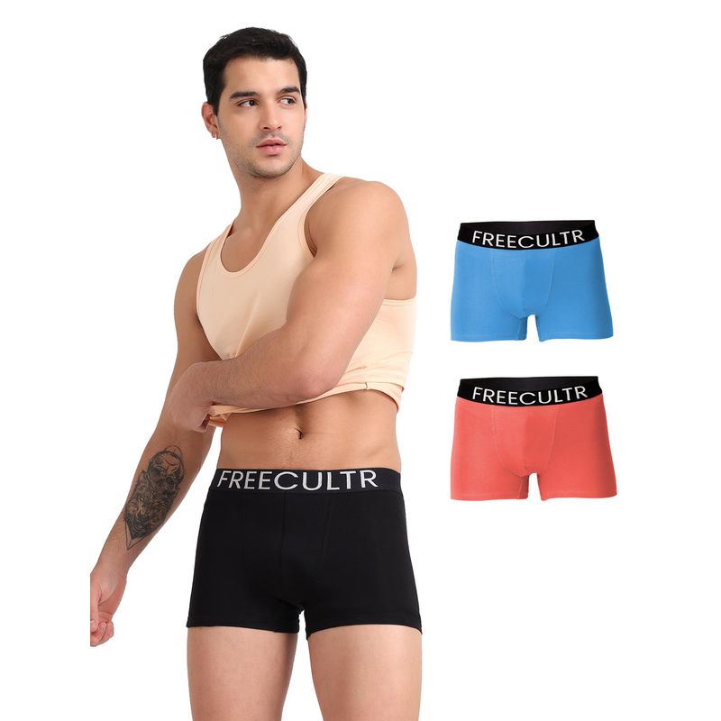 FREECULTR Men's Multi-Color Organic Cotton Trunks (Pack of 3) (L)