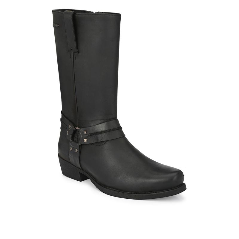 Delize Matt Black Solid Mens Leather Riding Boots Mid Calf Length (UK 9)