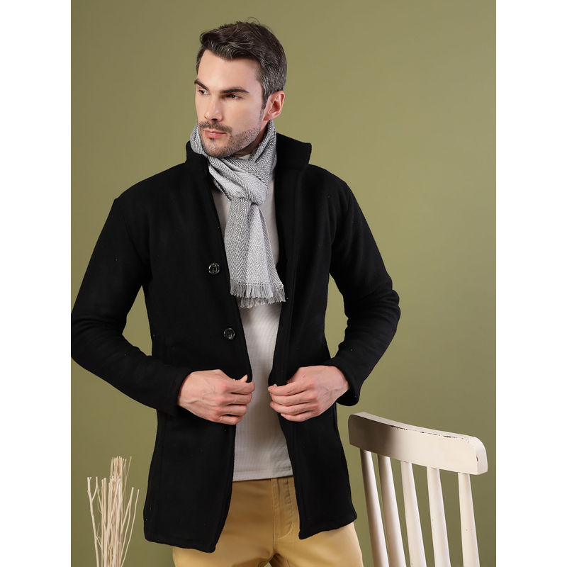 RIGO Men Black Polar Fleece Stand Collar Coat (L)