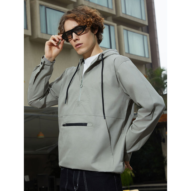 Campus Sutra Men Coin Grey Half Zip Utility Jacket (S)