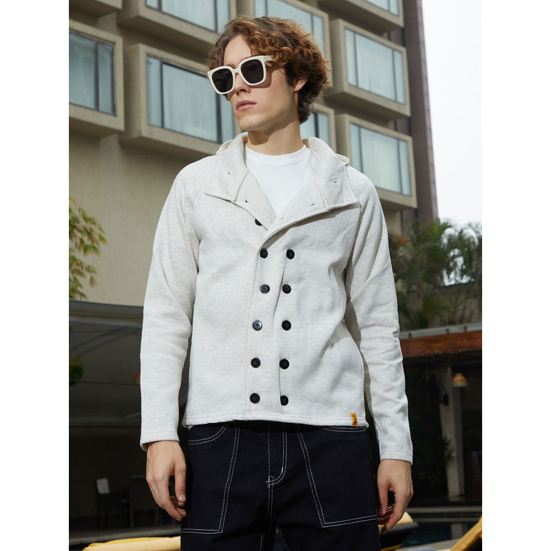 Campus Sutra Men Cloud Grey Double Breasted Jacket (M)