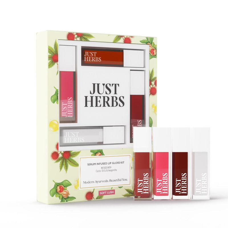 Just Herbs 4 in 1 Serum infused Non - Sticky & Hydrating Lip Gloss Combo - Soft Lush