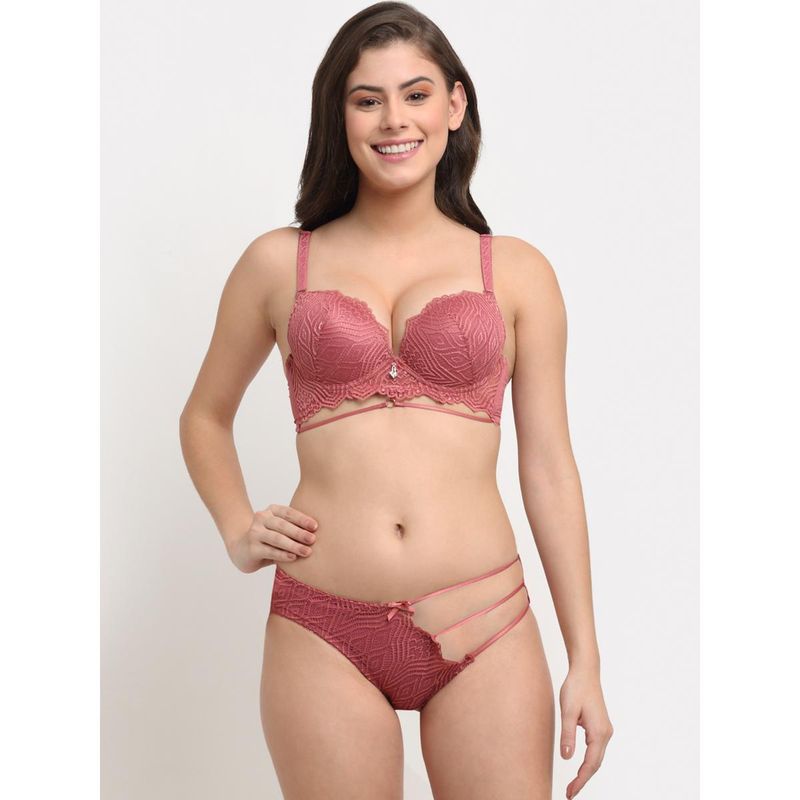 Makclan Brown Contemporary Elegance Lace Lingerie Bra and Panty (Set of 2) (36B)