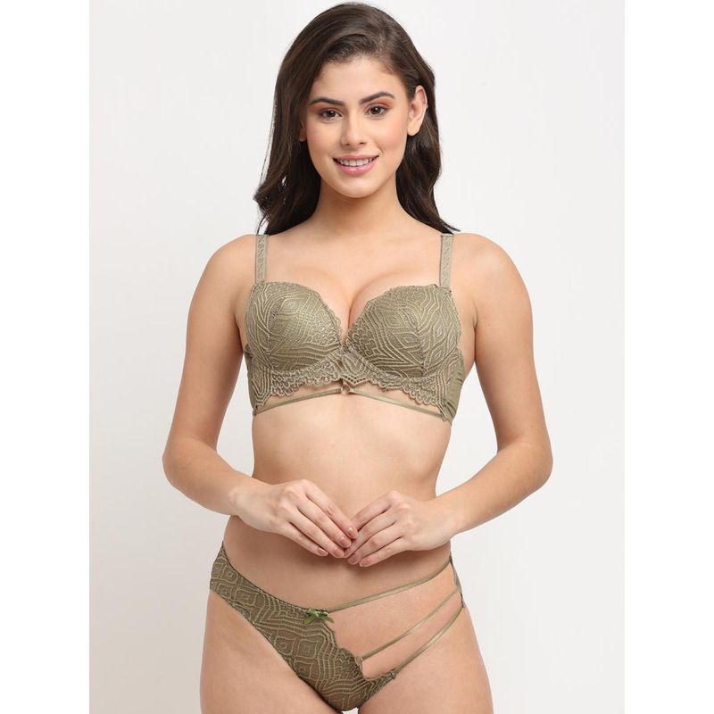 Makclan Green Contemporary Elegance Lace Lingerie Bra and Panty (Set of 2) (32B)