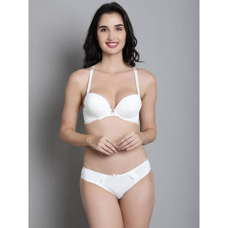 Makclan White Intricate Allure Lace Lingerie Bra and Panty (Set of 2) (32B)