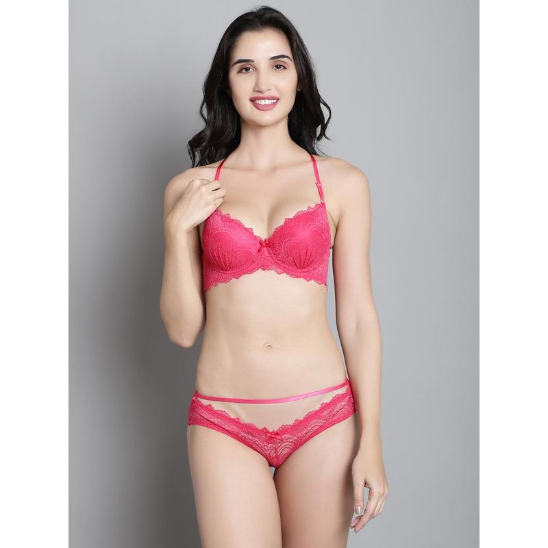 Makclan Red Urban Glamour Straps Lace Lingerie Bra and Panty (Set of 2) (34B)