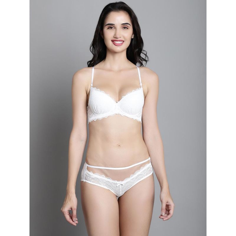 Makclan White Urban Glamour Straps Lace Lingerie Bra and Panty (Set of 2) (32B)