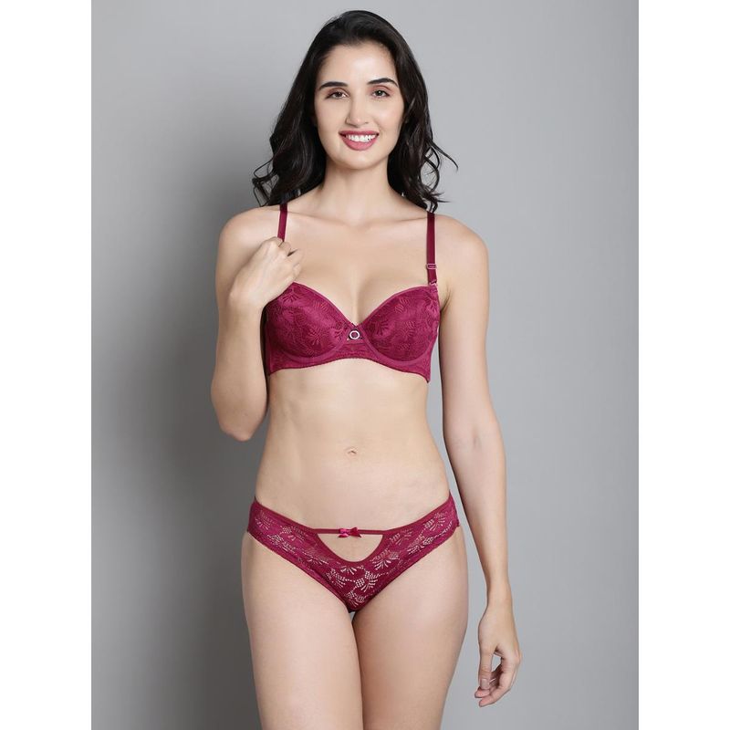 Makclan Maroon Symphony In Lace Lingerie Bra and Panty (Set of 2) (34C)