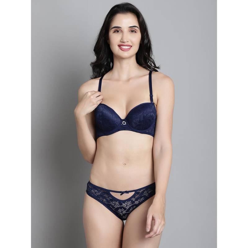 Makclan Navy Blue Symphony In Lace Lingerie Bra and Panty (Set of 2) (34C)