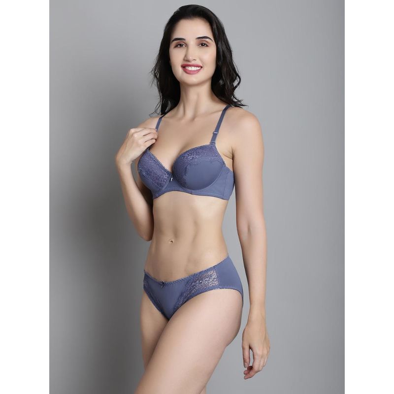 Makclan Blue Sultry Sophistication Lace Lingerie Bra and Panty (Set of 2) (36D)