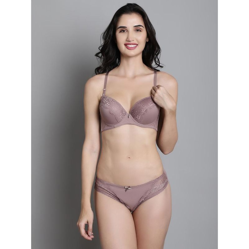 Makclan Brown Sultry Sophistication Lace Lingerie Bra and Panty (Set of 2) (38D)