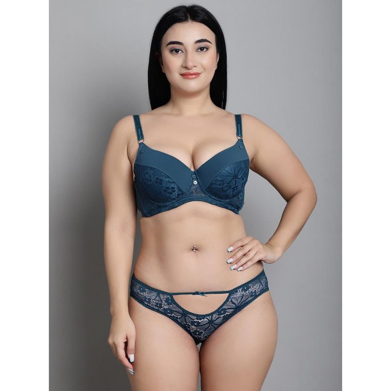 Makclan Teal Fashion Forward Lace Lingerie Bra and Panty (Set of 2) (42D)
