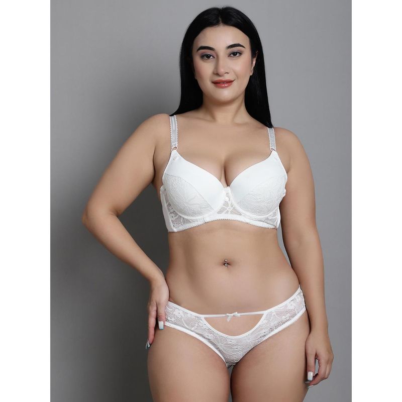 Makclan White Fashion Forward Lace Lingerie Bra and Panty (Set of 2) (36D)