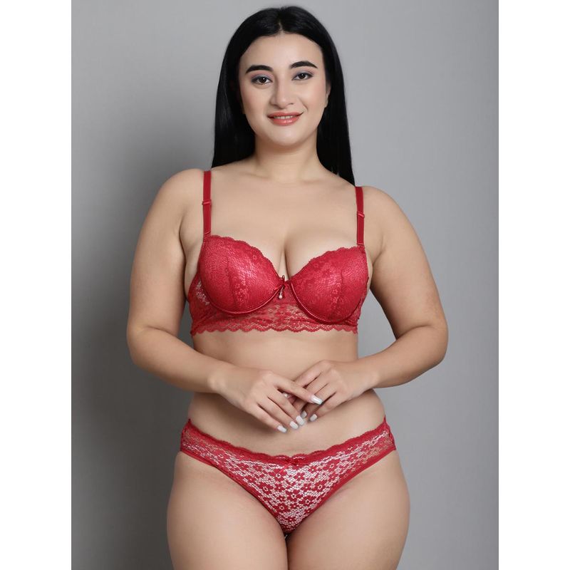 Makclan Red Lace Enchantment Lingerie Bra and Panty (Set of 2) (36B)