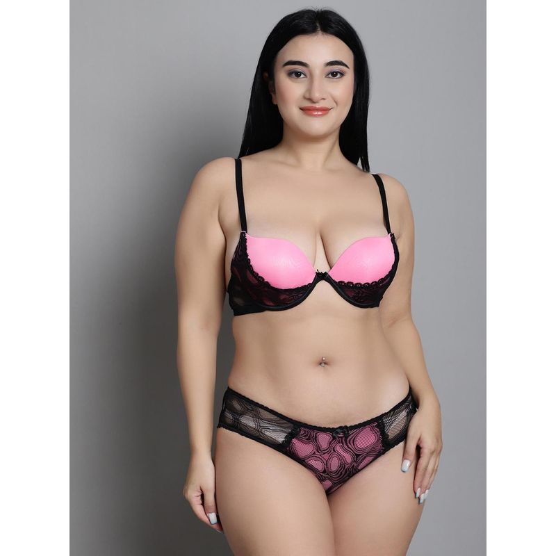 Makclan Pink Femme Fatal Sensuous Lace Lingerie Bra and Panty (Set of 2) (36B)