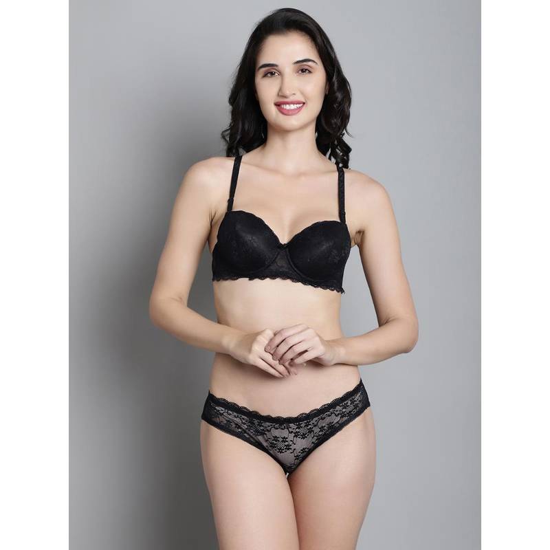 Makclan Black Daringly Divine Lace Lingerie Bra and Panty (Set of 2) (38B)