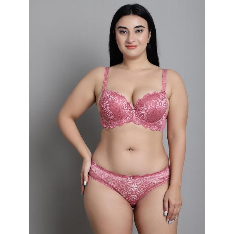 Makclan Pink Lace In Bloom Lingerie Bra and Panty (Set of 2) (42D)