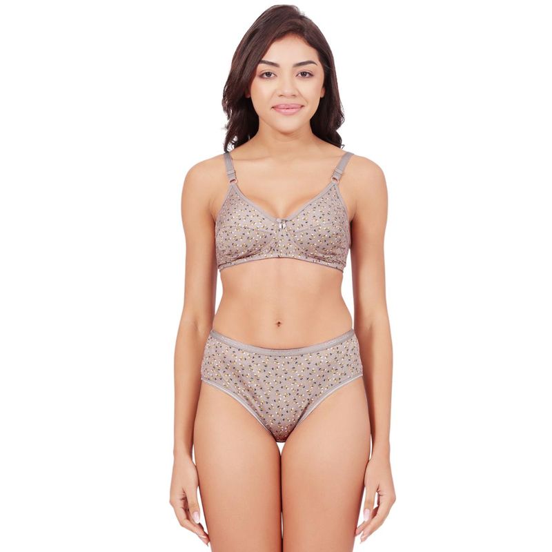 Bodycare Womens Brown Assorted Prints Combed Cotton Bra and Panty 6450A (Set of 2) (M)