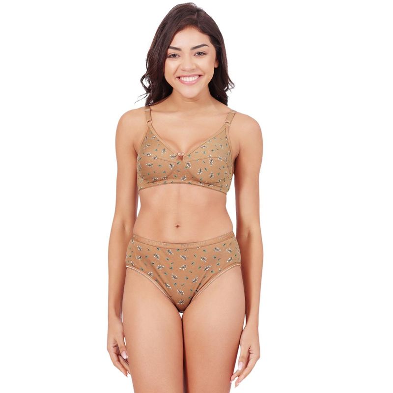 Bodycare Womens Mustard Assorted Prints Combed Cotton Bra and Panty 6450C (Set of 2) (XL)