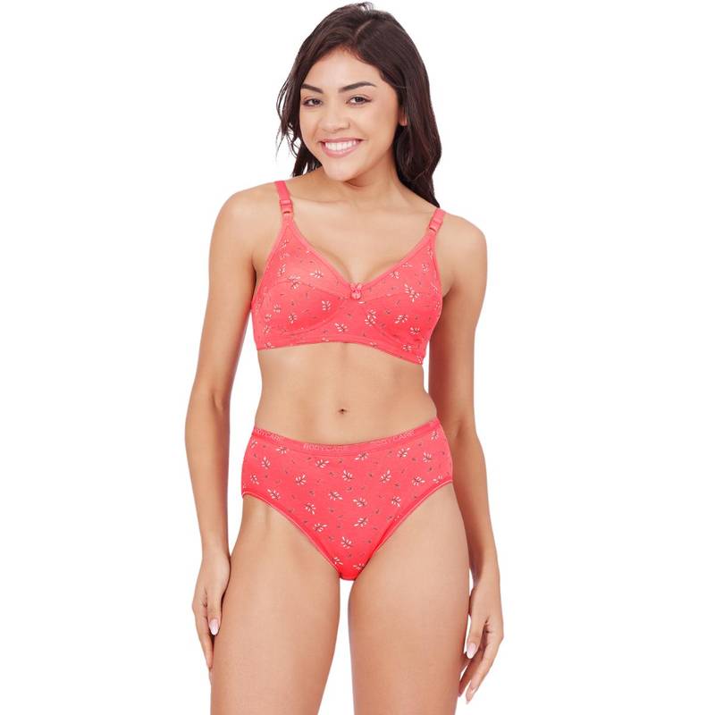 Bodycare Womens Pink Assorted Prints Combed Cotton Bra and Panty 6450C (Set of 2) (XL)