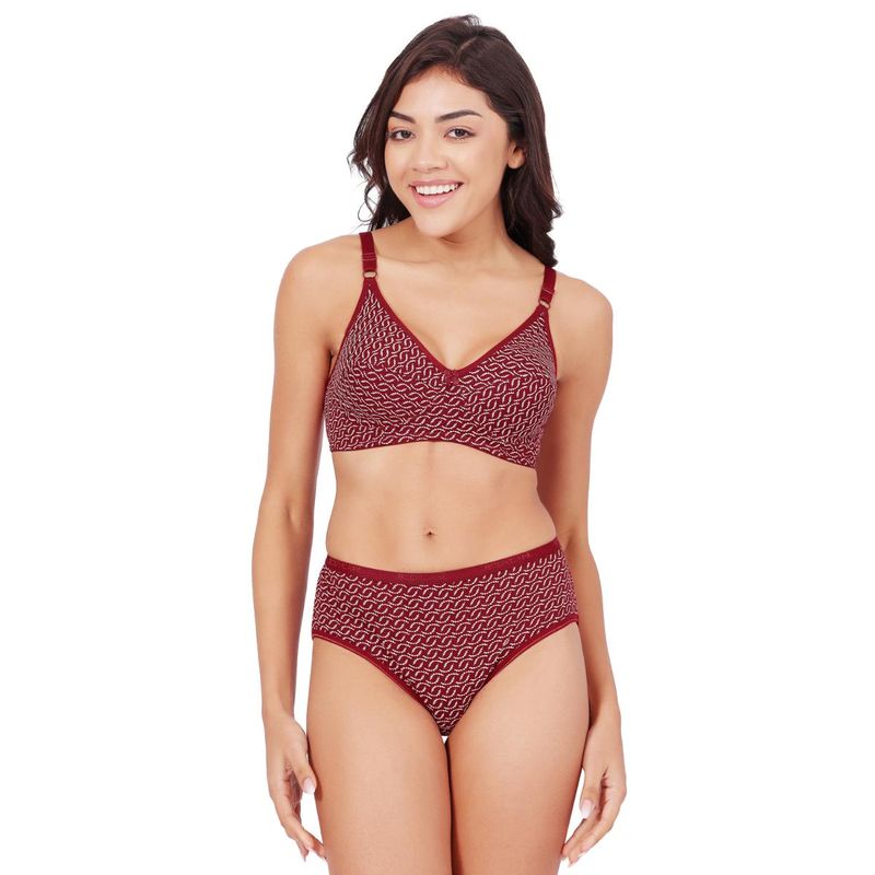 Bodycare Womens Maroon Assorted Prints Combed Cotton Bra and Panty 6450D (Set of 2) (XL)