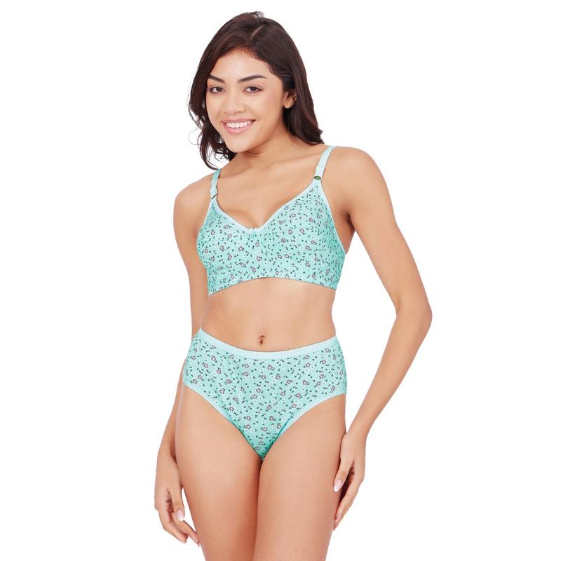 Bodycare Womens Blue Assorted Prints Combed Cotton Bra and Panty 6450E (Set of 2) (L)