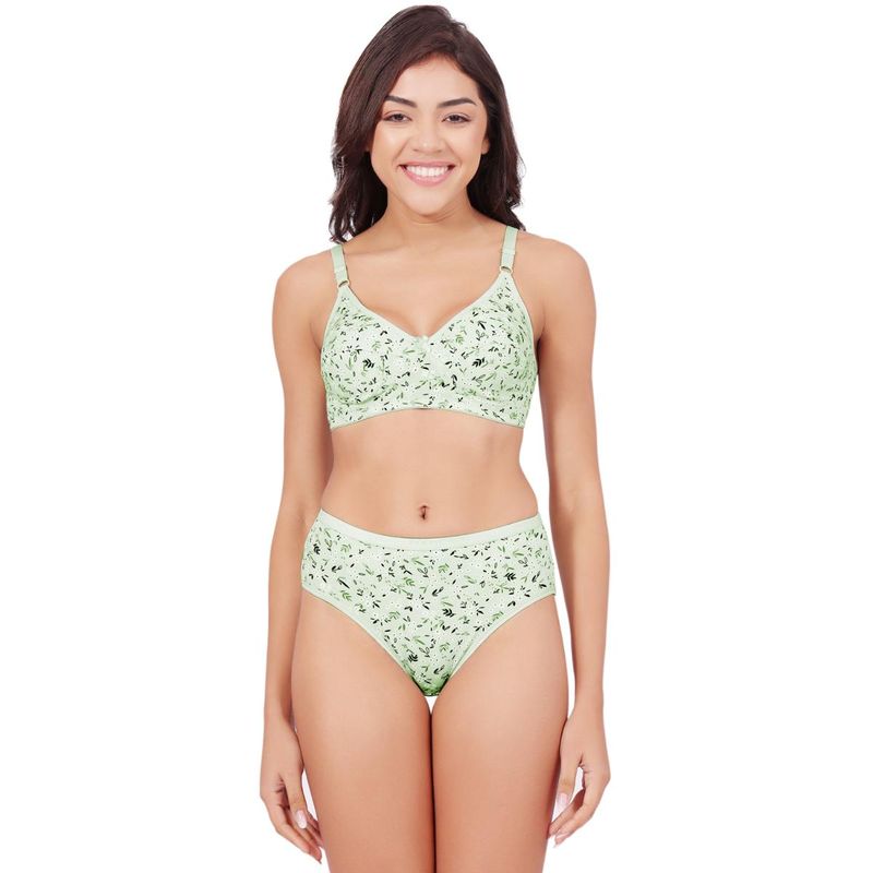Bodycare Womens Green Assorted Prints Combed Cotton Bra and Panty 6450F (Set of 2) (XL)