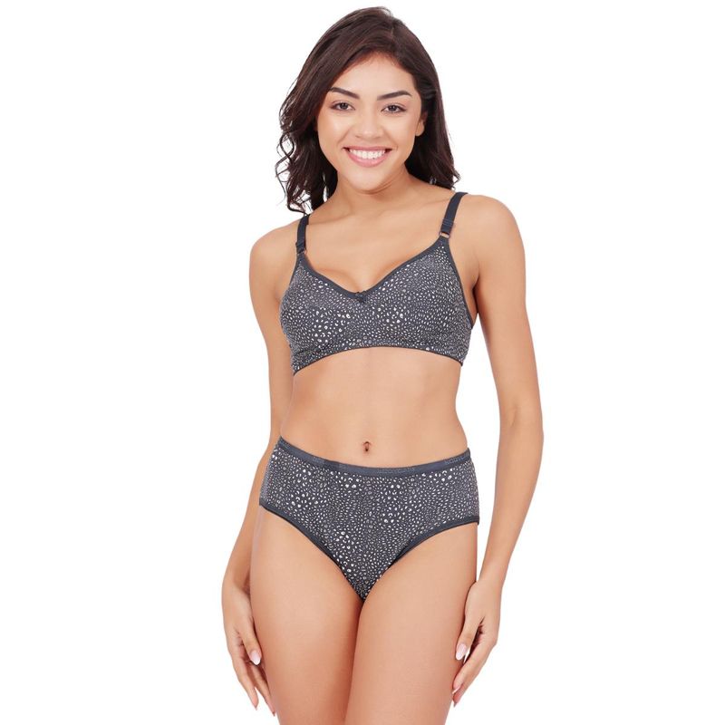 Bodycare Womens Grey Assorted Prints Combed Cotton Bra and Panty 6450G (Set of 2) (S)