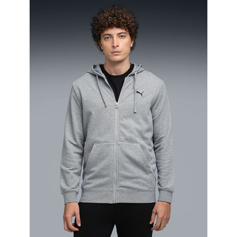 Puma Men Grey Solid Hoodie (XL)