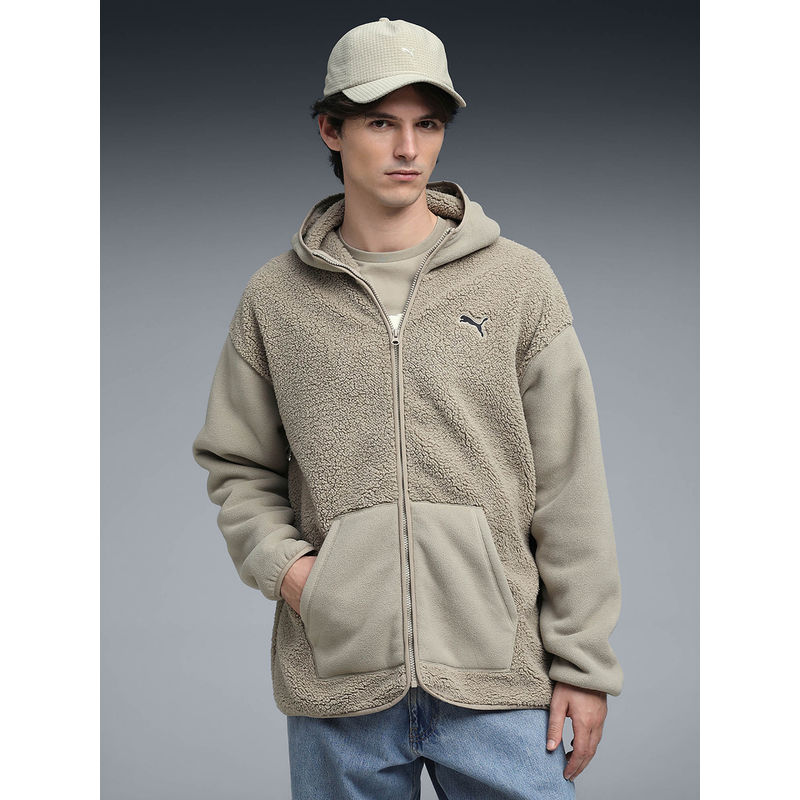 Puma Men Beige Solid Hoodie (L)