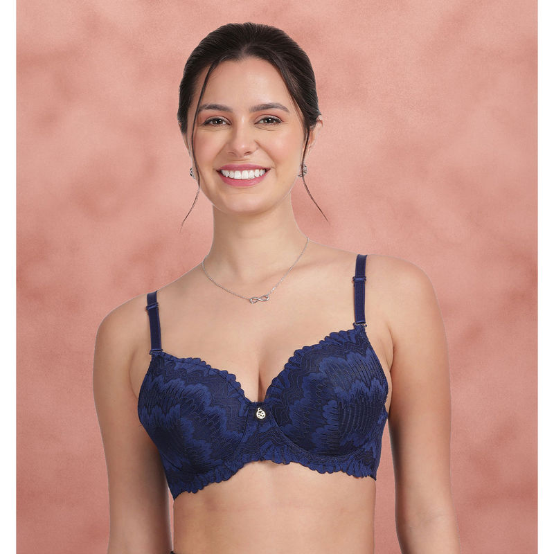 Shyaway Navy Blue Full Lace Padded Wired Bra (38C)