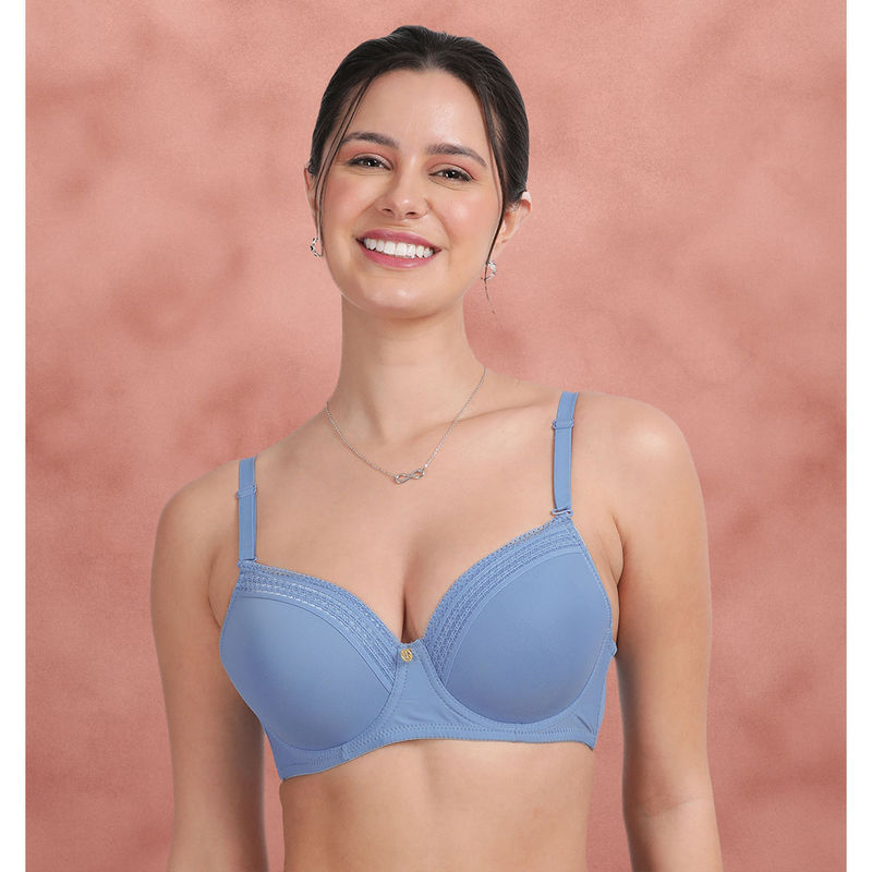 Shyaway Azurine Blue Lace Neckline Padded Wired Bra (32B)