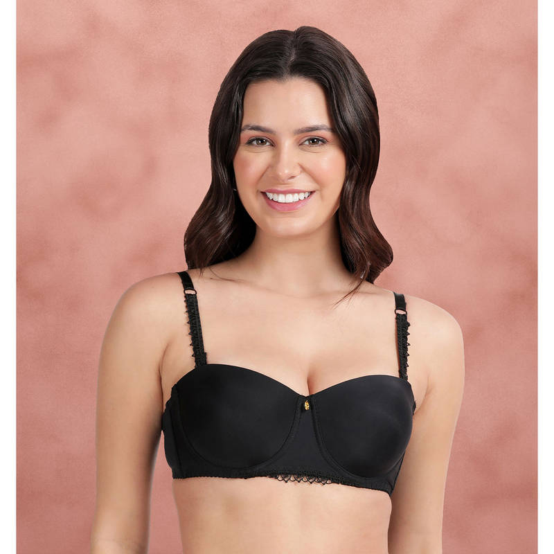 Shyaway Black Beauty Lace Strap Padded Wired Balconette Bra (32B)