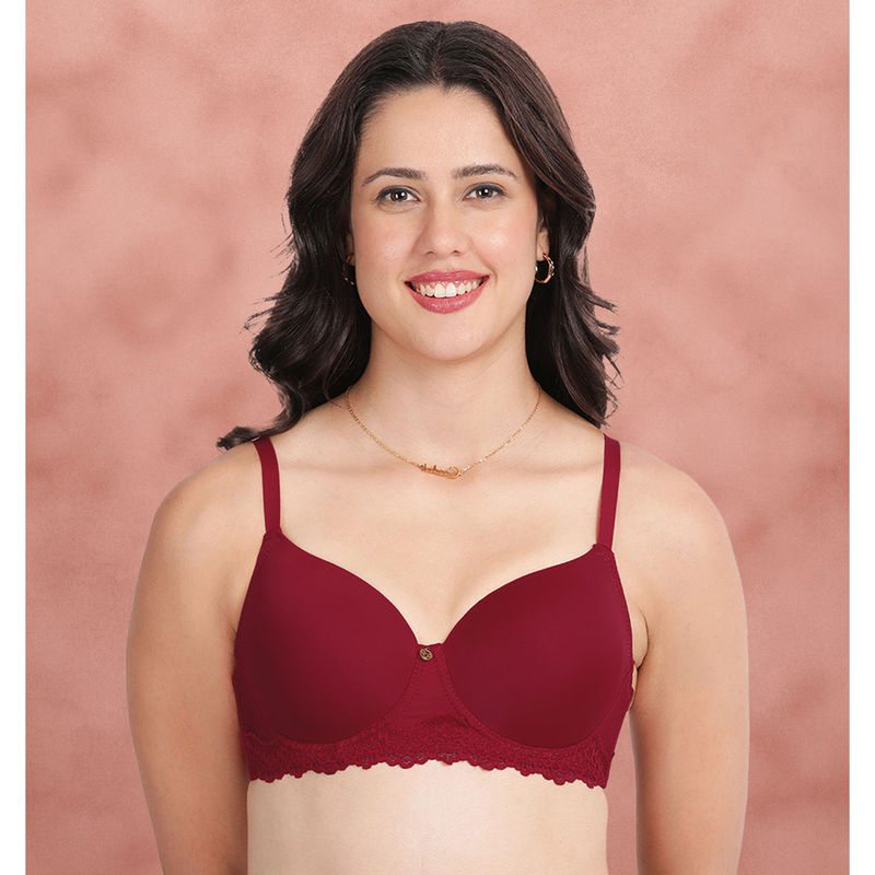 Shyaway Fiery Red Bottom Lace Padded Wired Bra (32B)