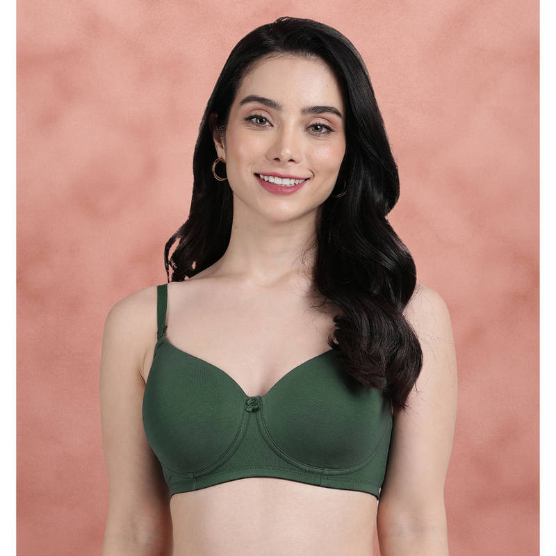 Shyaway Hunter Green Solid Cotton Everyday Padded Bra (32D)