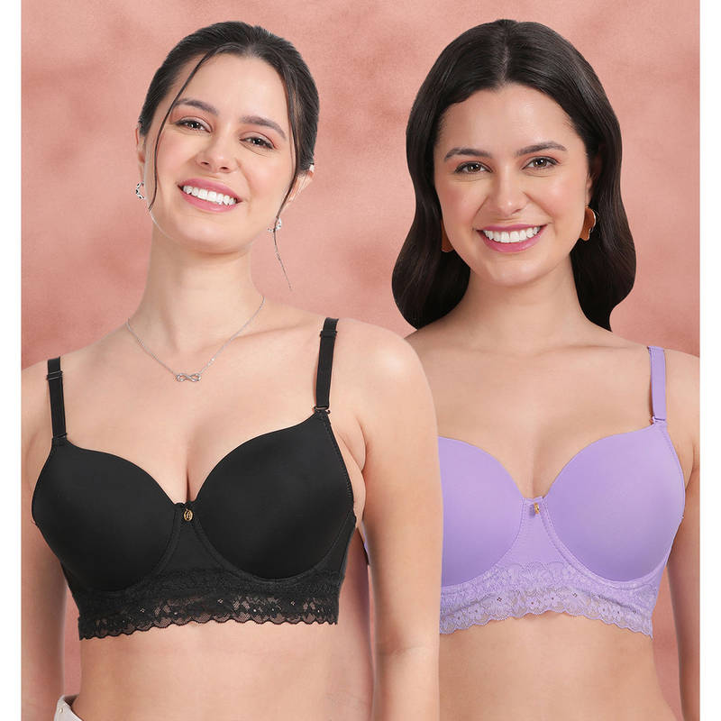 Shyaway Underband Lace Padded Wired Bra Multi-Color (Pack of 2) (32C)