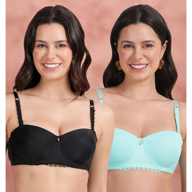Shyaway Lace Strap Padded Wired Balconette Bra Multi-Color (Pack of 2) (32B)