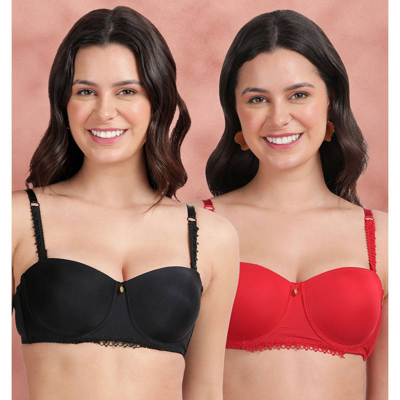Shyaway Lace Strap Padded Wired Balconette Bra Multi-Color (Pack of 2) (38D)