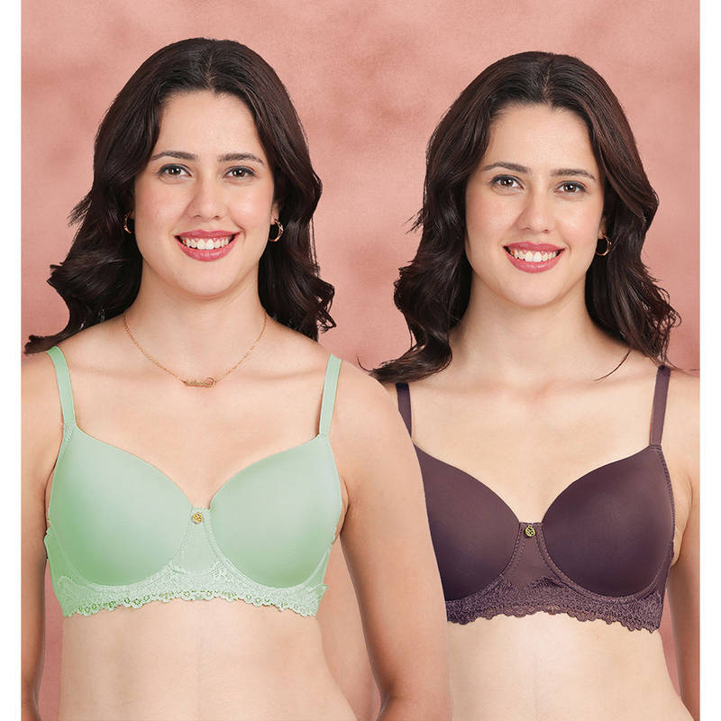 Shyaway Bottom Lace Padded Wired Bra Multi-Color (Pack of 2) (32B)