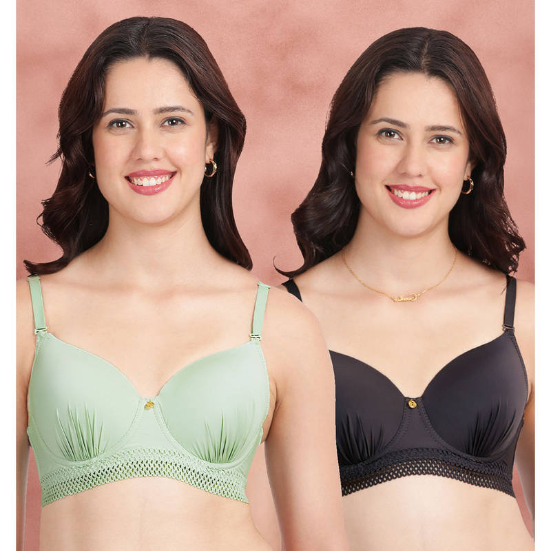 Shyaway Gathered Cups Underband Lace Padded Wired Bra Multi-Color (Pack of 2) (32B)