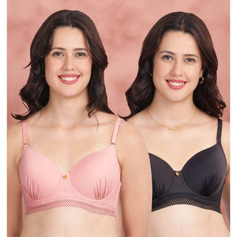 Shyaway Gathered Cups Underband Lace Padded Wired Bra Multi-Color (Pack of 2) (32B)