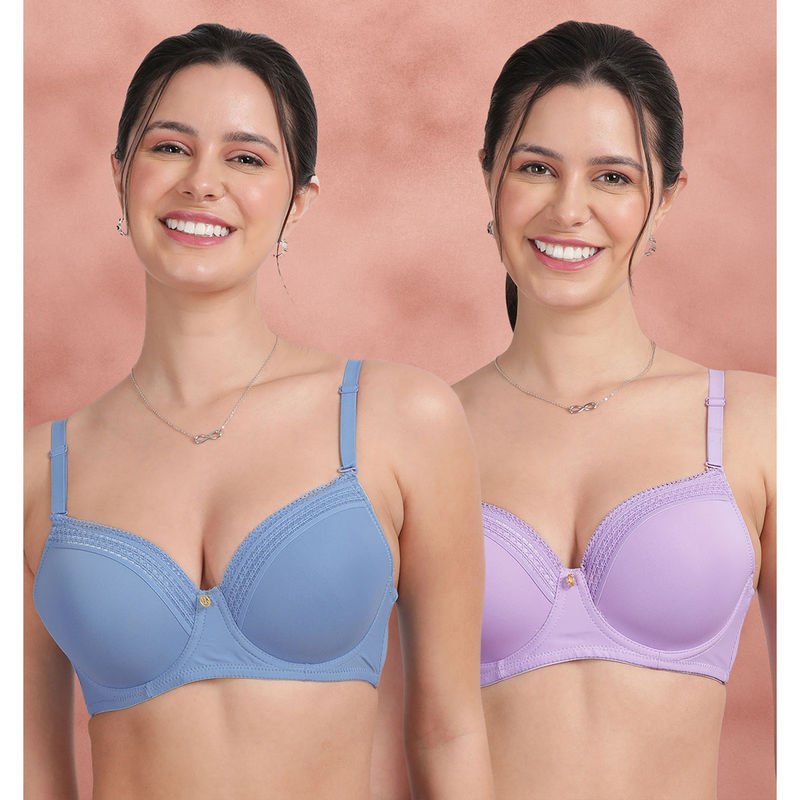 Shyaway Lace Neckline Padded Wired Bra (Pack of 2) (32B)
