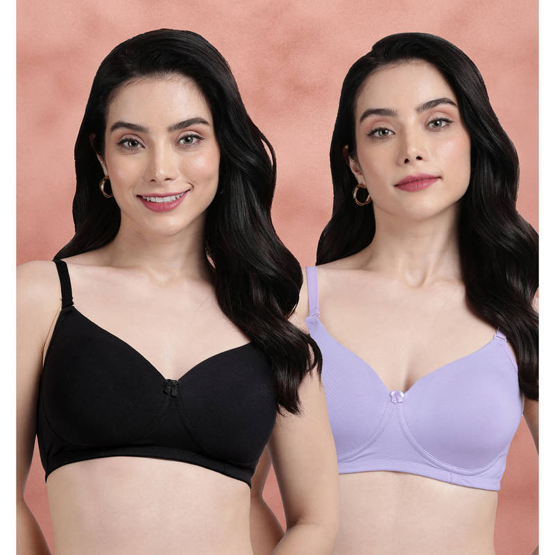 Shyaway Solid Cotton Everyday Padded Bra Multi-Color (Pack of 2) (36DD)