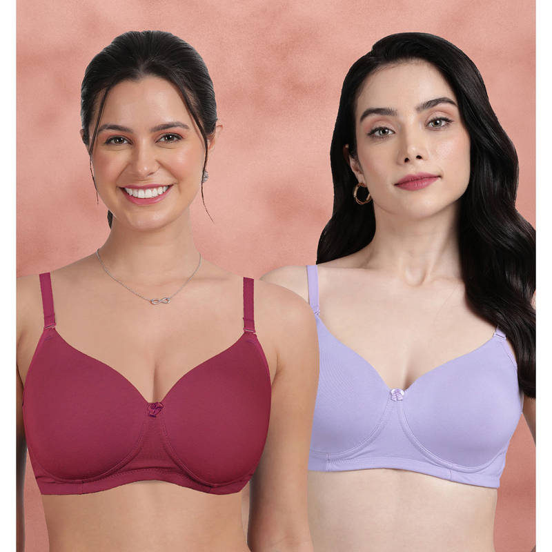 Shyaway Solid Cotton Everyday Padded Bra Multi-Color (Pack of 2) (36DD)