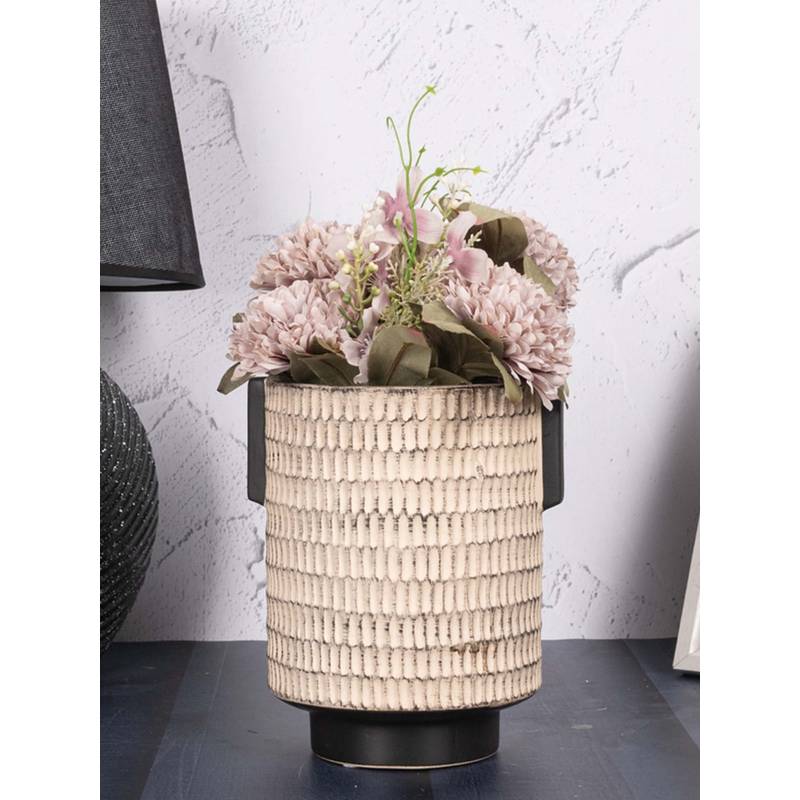 Aarvi Decor Beige Decorative Smooth, Matte Finish Ceramic Cylindrical Shaped Vase (S)