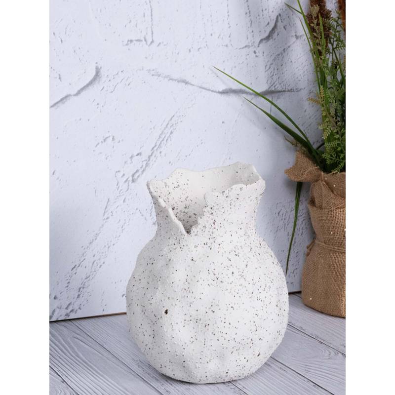 Aarvi Decor White Broken Design Ceramic Amphora Shaped Vase (S)
