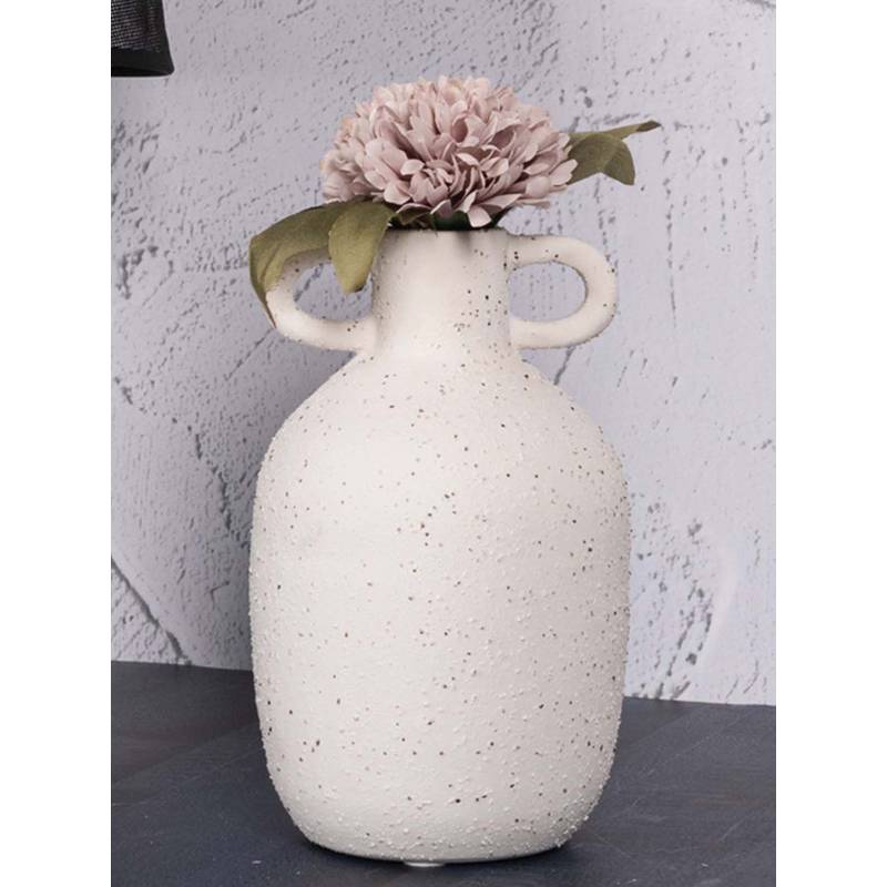 Aarvi Decor White Vertical Channel Tufting Ceramic Amphora Shaped Vase (S)