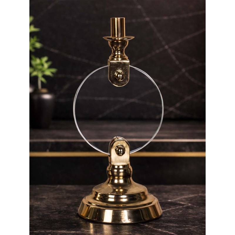 Aarvi Decor Gold Metal & Glass Round Candle Holder (S)