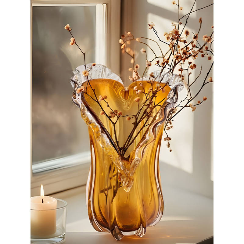 Aarvi Decor Golden Embrace Orange Glass Vase (S)